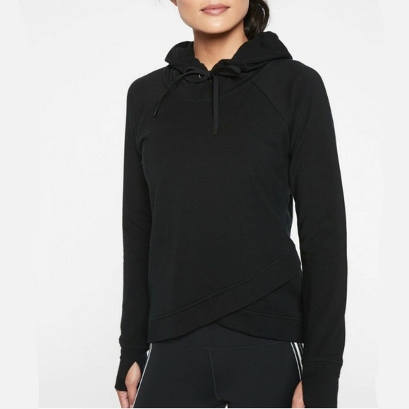 Athleta Tops - ATHLETA Overlapping Hem Hoodie Sweatshirt Black Thumb Holes Pinnacle Criss Cross